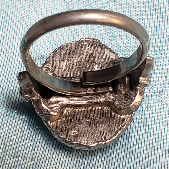 VNTG Silver Tone Adjustable Ring w/Blue Cabochon - Picture 5 of 6